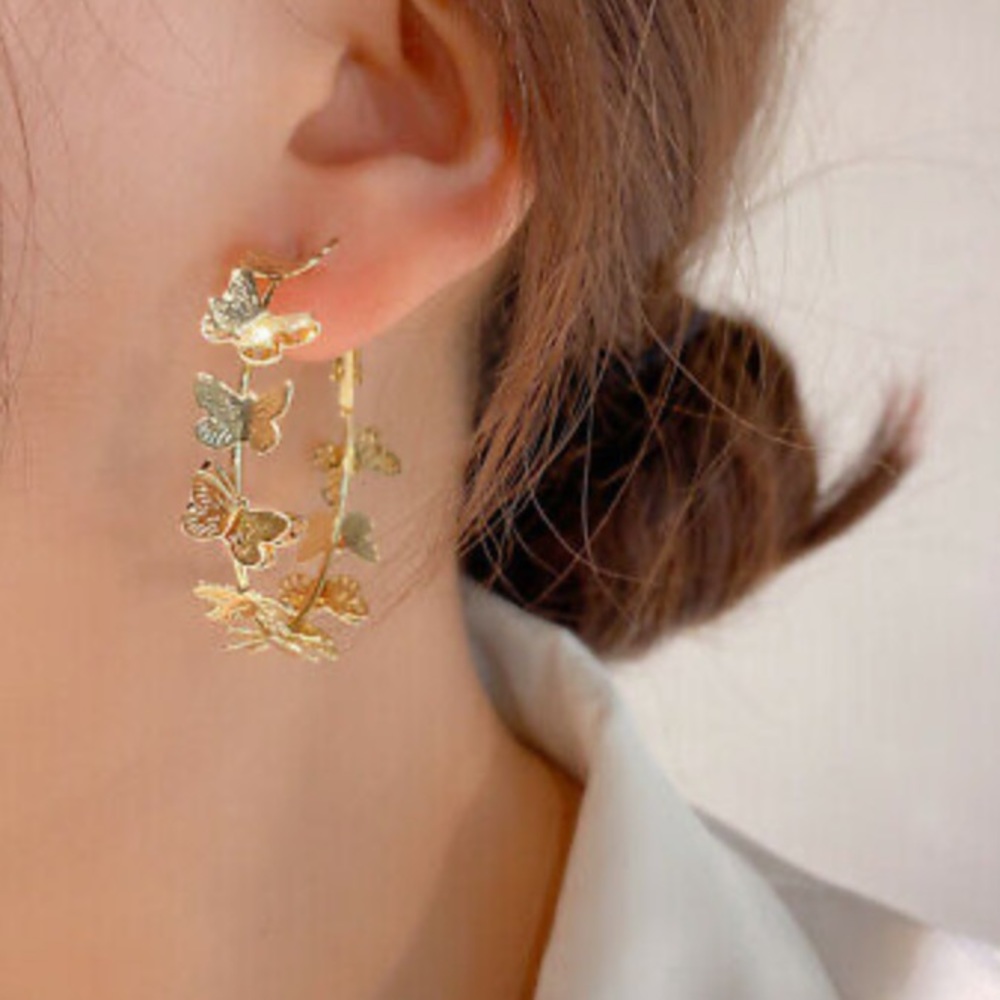 NEW Butterfly 18k Gold Plated Hoop Earrings - Picture 3 of 9